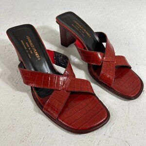 Donald J Pliner Women’s Croc Leather Criss-Cross Mule Slide Heel Sandal Red 9 M